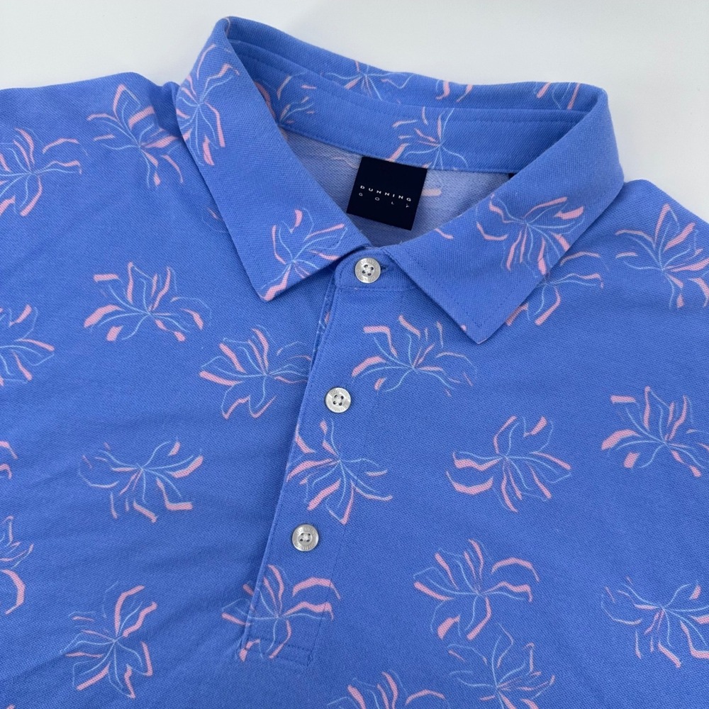 Dunning Golf Shirt Mens Large Blue Pink Floral We-Ko-Pa Polo Performance Top AOP